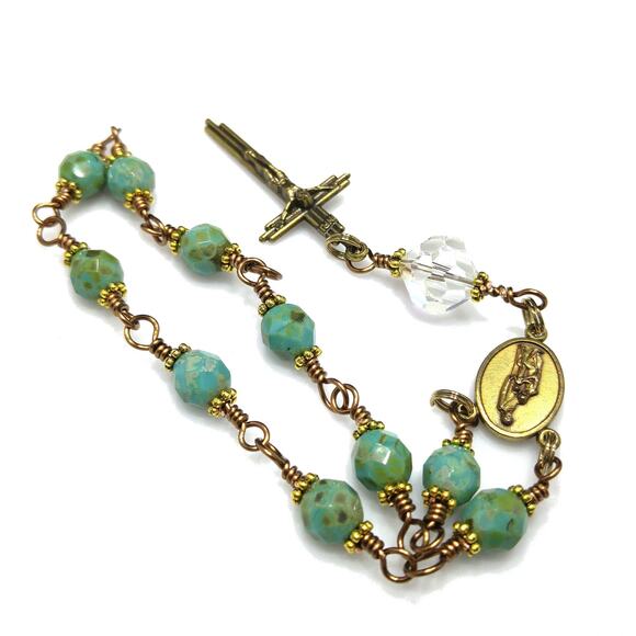 Holy Family One Decade Rosary, Bronze Crucifix, Crystal Beads - Picture 4 of 10